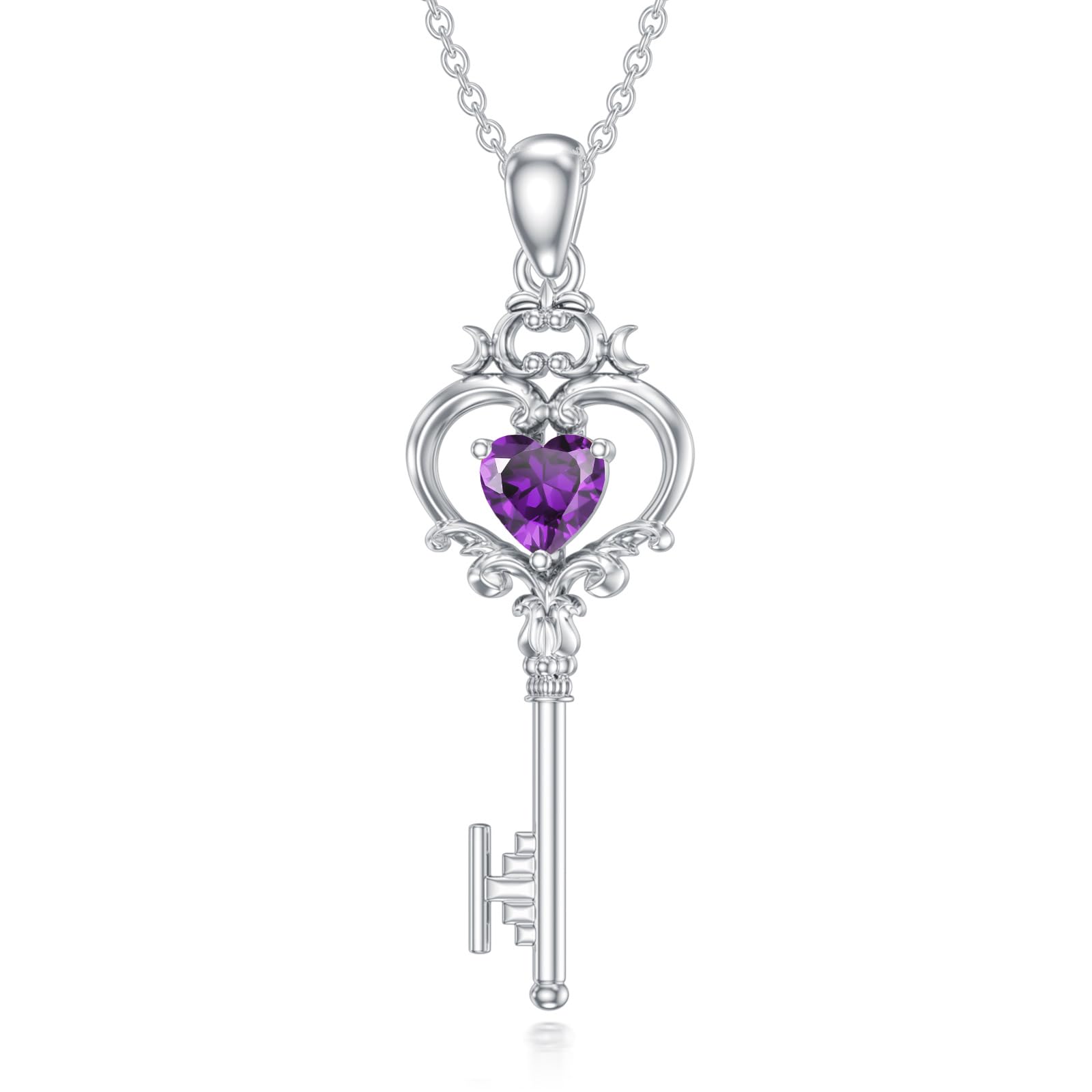 Halskette mit Schlüsselanhänger und Geburtsstein, Schlüssel-Halskette, Geschenk für Frauen