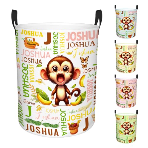Image of Custom Monkey Laundry Hamper, Personalized Laundry Basket with Name, Customized Dirty Clothes Basket for Clothes Toy Bathroom Bedroom Storage,S-16.5 inchX 13.8 inch