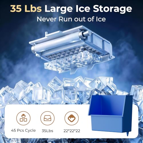 Image of Coolski Commercial Ice Maker Machine, 200lbs /24H with 35lbs Ice Storage Undercounter Ice Machine, Stainless Steel Built-in Freestanding Ice Maker for Bar, Home, Garage, Cafe, Self-Cleaning
