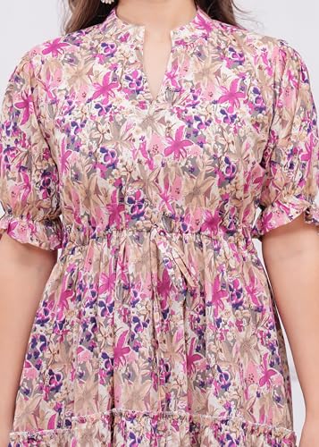Image of Women's Floral Print Anarkali Kurti | Flared Long Maxi Kurta in Soft Cotton Fabric | Elegant Ethnic Wear for Casual & Festive Use | Anarkali Gown for Girls | 48 inch Length