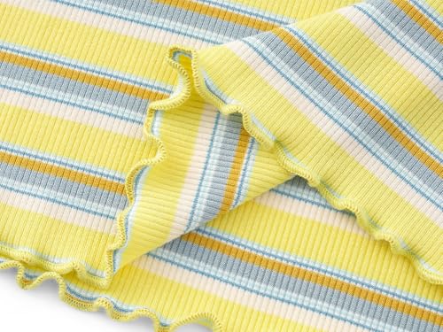 Image of Girls Striped T-Shirt Lettuce Trim Short Sleeve Top Size 6-16 | Soft stretch ribbed knit fabric, breathable blouse,summer outfit for big girls & teen, for school, party and daily activity
