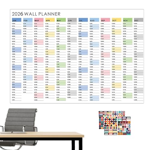Calendrier Mural Annuel 2026 Cartonné, Calendrier 2026 Grand Format Non Plié, 74,2x52 Cm Calendriers Mural Arc En Ciels, Calendriers Muraux Pour...