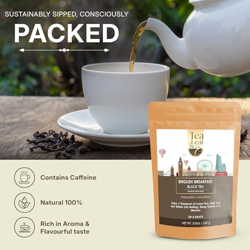 Image of Tealeaf & Co. English Breakfast Black Tea - English Breakfast Tea in Loose Leaf Form - Contains Low Caffeine - Upto 50 Servings - Gluten Free (3.52oz /100gm)