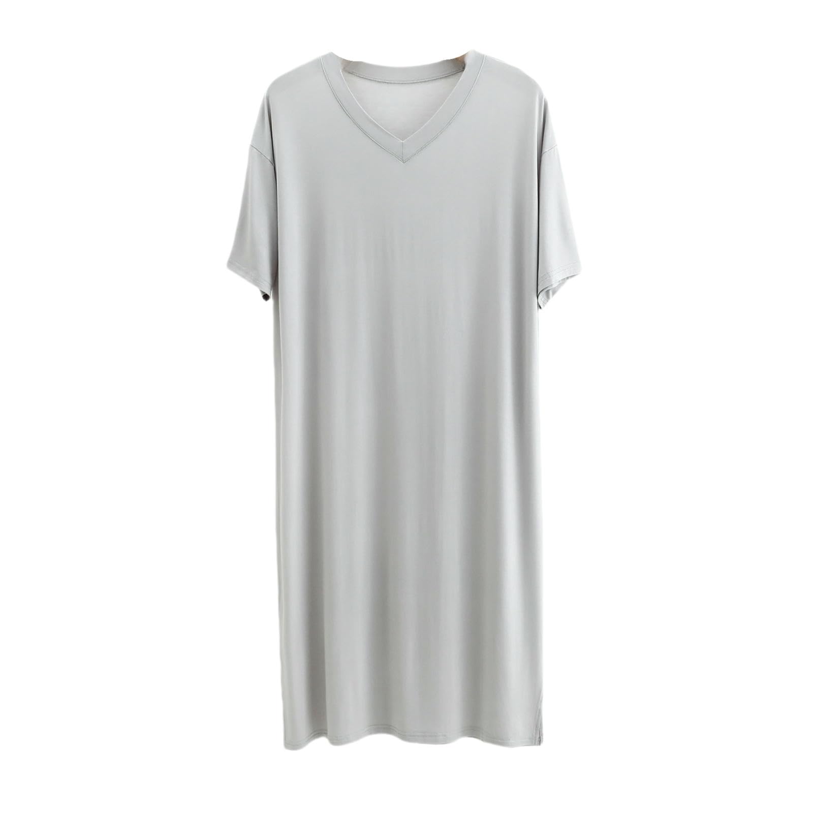 Pigiama Uomo Estivo Modal Modal's Night in Camicia da Notte Lunga Lunghezza A Maniche Corte V Accomo-Grigio Chiaro-XXXL