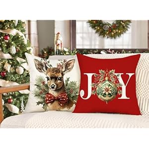 4TH Emotion Christmas Pillow Covers 18x18 Set of 4 Red White Farmhouse Xmas Decorations Snowman Deer Joy Winter Holiday Decor Throw Cushion Case for Home Couch S24C04 4TH Emotion Christmas Pillow Covers 18×18 Set of 4 Red White Farmhouse Xmas Decorations Snowman Deer Joy Winter Holiday Decor Throw Cushion Case for Home Couch S24C04