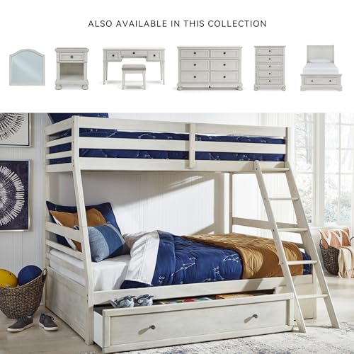 Image of Signature Design by Ashley Twin Over Full Bunk Bed with Storage, White | Antique white finish, Under bed storage, Hardwood solids, birch veneer and MDF substrate, Youth bedrooms, Robbinsdale