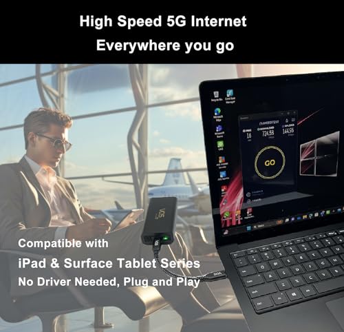 Tri Cascade VOS 5G Cellular Travel Internet, Qualcomm Snapdragon X55 5G Modem-RF Full 5G Spectrum System Global Access Supports macOS, iPadOS, Windows, Linux, USB C Dongle