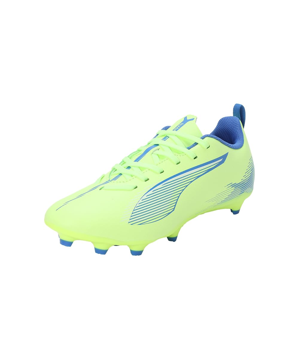 PUMA Unisex Youth Ultra 5 Play FG/AG JR Soccer Shoe, Fizzy Apple-PUMA White-BLUEMAZING, 13 UK Child