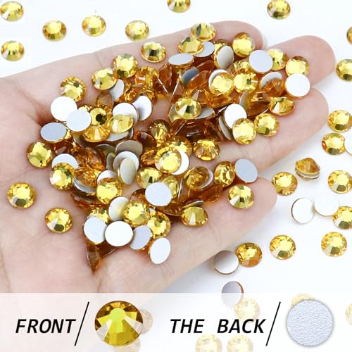 Image of 1440PCS SS10 Crystal Glass Flatback Rhinestones, Round Flat Back Crystal Gems for Nail Art and Craft Clothes, Glue Fix Diamond Stones Topaz Gold (2.7-2.8mm)