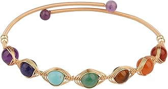 ASGIFT 7 Chakra Bracelet for Women Girls Healing Crystal Stone Bead Adjustable Yoga Meditation 14K Gold Crystal Beaded Bracelet Jewelry
