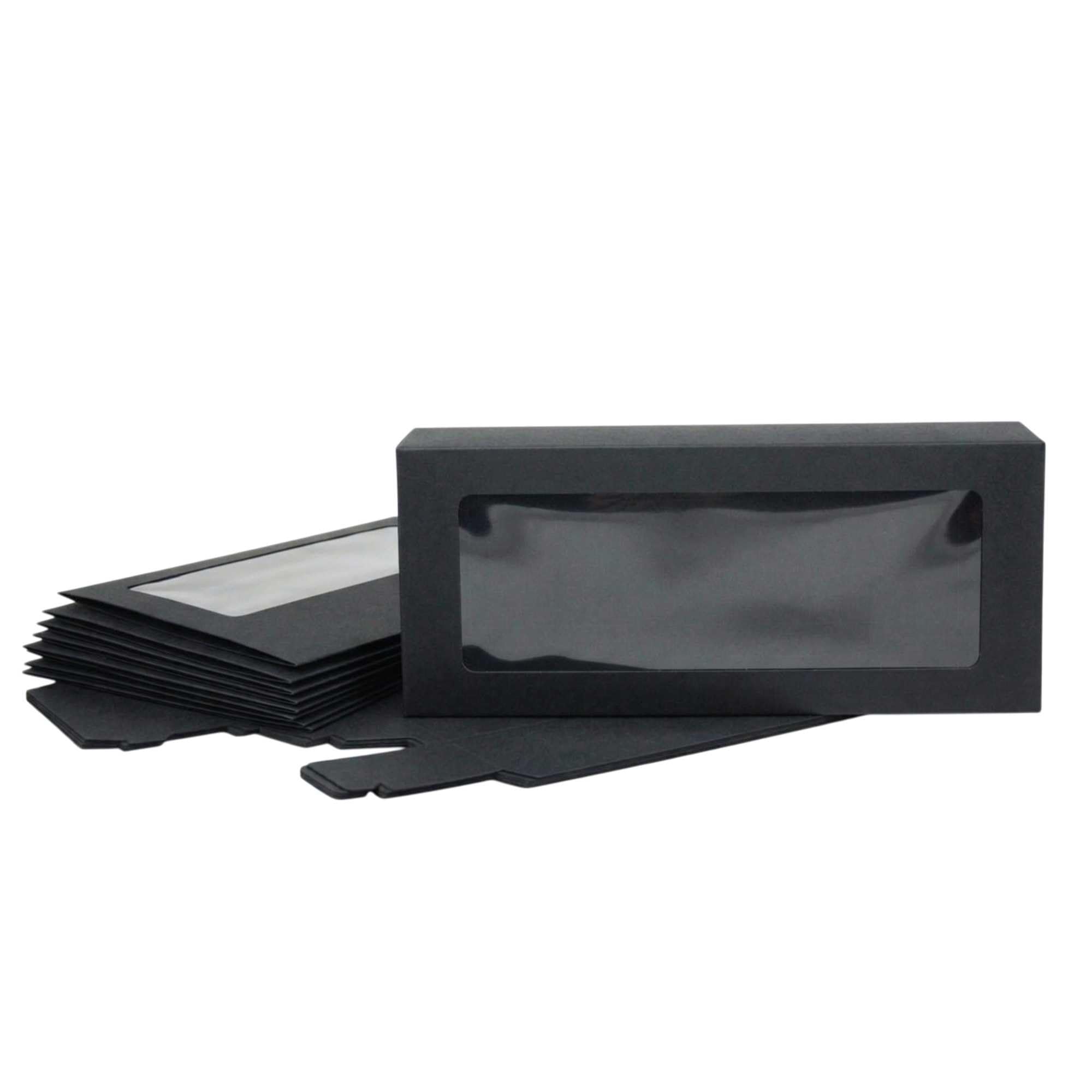 Emartbuy Pack of 12 Rectangle Shaped Presentation Gift Box, Slide Out Drawer Style, 27 cm x 12 cm x 5 cm, Black Kraft Box with Clear Window Lid
