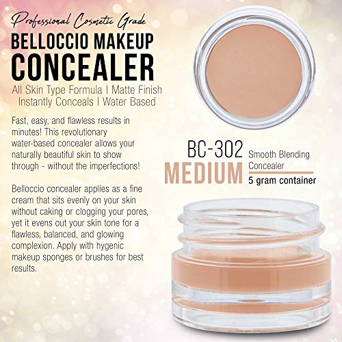Belloccio High Definition Medium Shade Makeup Concealer 5 Gram Jar - Conceal Imperfections, Hide Blemishes, Dark Under Eye Circles, Cosmetic Cream - Use Under Airbrush Foundation #TOP1