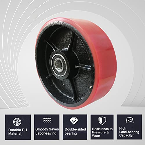 Image of Pallet Jack /Truck Steering Wheels Set with Axle, Fasteners and Protective Caps (2 pcs) 7 inch x 2 inch with Bearings ID 20mm Poly Tread Red