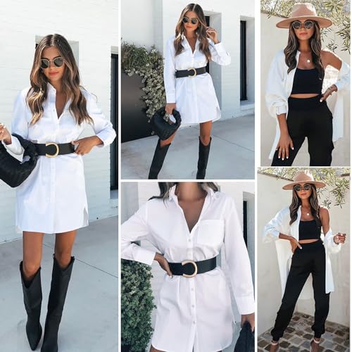 Image of Aoudery Womens Button Down Shirt Dresses with Pockets Cotton Button Up Tunics Long Sleeve Solid High Low Blouse Tops