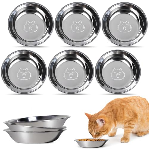Aurinovellia 6 Pezzi Ciotole Per Gatti, Facile da Pulire Ciotole Per Gatti in Acciaio Inox 304 Materiale, Ciotola Piatta Gatti per L'affaticamento Dei Baffi, Adatto a Gatti e Cuccioli 14,5 × 3 cm