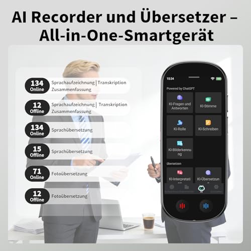 Note AI Digitales Diktiergerät mit Playback,80GB aufnahmegerät Unterstützt kostenlose Online-Transkription, Zusammenfassung und Übersetzung in 134 Sprachen,Voice Recorder Für Meetings/Vorlesungen