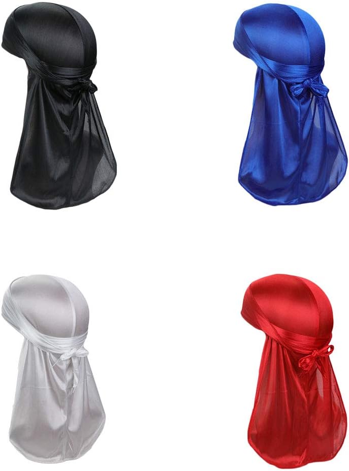 4 Pack Men's Women's Silk Accent Durag Cap Headwraps (Set 9)