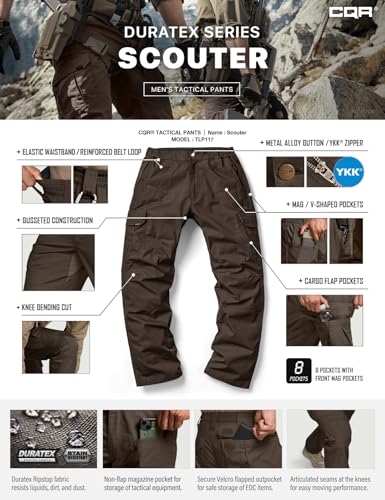 Image of CQR Men's Tactical Pants, Water Resistant Ripstop Cargo Pants, Lightweight EDC Work Hiking Pants, Outdoor Apparel