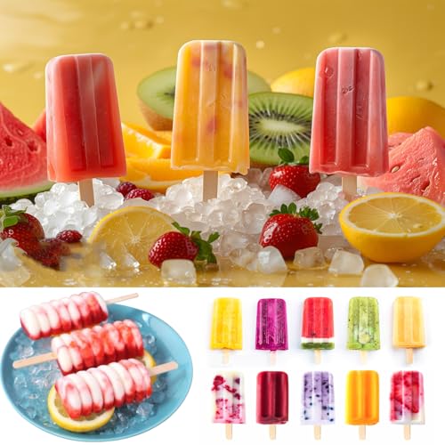 Stampo per gelato in silicone, 3 Pezzi 12 celle Pop Ice Lolly stampo Maker da dessert congelato Popsicle in silicone per torte, riutilizzabili, con 50 bastoncini in legno - immagine 6