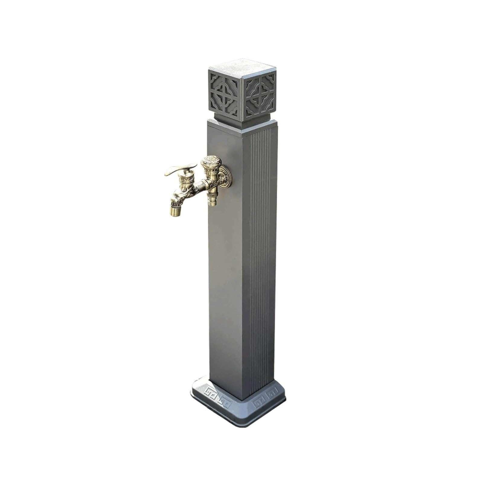 Pzeob Gris Freestanding Garden Water Column,Vintage Carved Pattern Outdoor Faucet Post,Anti-Freeze Courtyard Yard Hydrant With 2 Outlet Faucet(,100Cm)