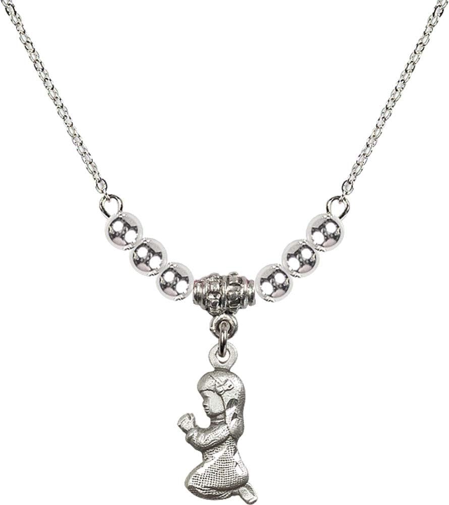 Bonyak Jewelry 18 Inch Rhodium Plated Necklace w/ 4mm Sterling Silver Beads and Praying Girl