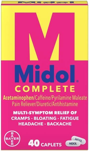 Midol Complete Menstrual Pain Relief Caplets with Acetaminophen for Menstrual Symptom Relief - 40 Count (Pack of 5)