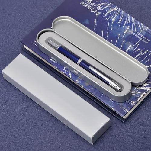 Image of Jinhao 10 Press Fountain Pen with Box, Dark Blue Retractable Extra Fine Nib with Ink Converter Set (Silver Clip)