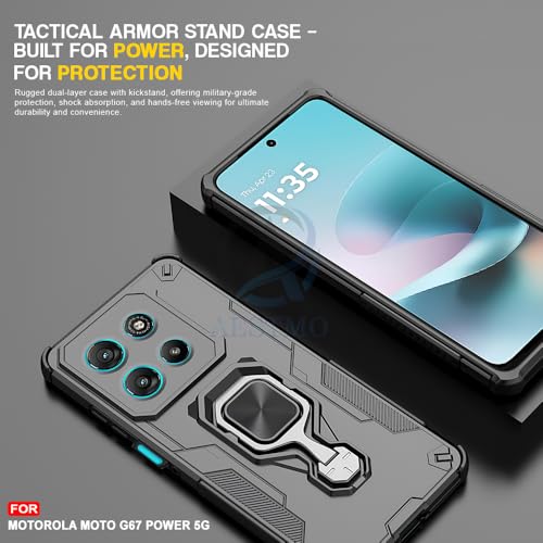 Image of AESTMO Armor Back Cover for Motorola Moto G67 Power / G57 Power 5G | Ring Holder & Kickstand & Camera Protection in-Built | 360 Degree Protection Back Case Cover (Black)
