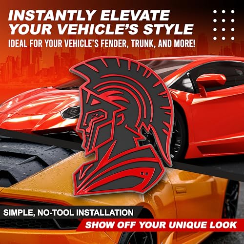 Image of Spartan Emblem 3D Warrior Badge, Custom Car Decal Sticker - Durable Exterior Trunk, Hood, Fender for Car, Truck, SUV (Set of 2) (Red)