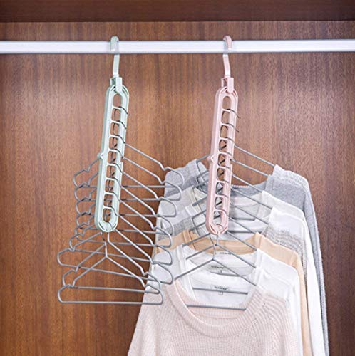 Image of Laavin Mart Multifunctional Wardrobe Space Saver 360 Degrees Rotatable Hook 9-Holes Design Anti-Skid Plastic Magic Folding Hangers for Clothes Closet Organizer