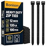 Zip Ties 12 inch Heavy Duty Zip Ties with 120 Pounds Tensile Strength, Black Cable Ties for Multi-Purpose Use, Self-Locking UV Resistant Nylon, 100 Pcs