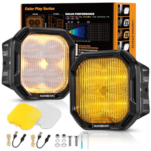 Image of Auxbeam Color Play Series SAE Fog Lights, 3 Inch LED Fog Lights with White DRL & Turn Signal for Ford Honda Nissan Subaru Acura Lexus Toyota, No Brackets Included, Pair