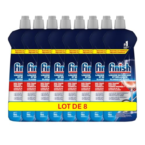 Finish Liquide de Rinçage Brillance et Séchage- Produit Lave-Vaisselle - Jusqu'à 160 lavages - lot de 8 x 800 ml