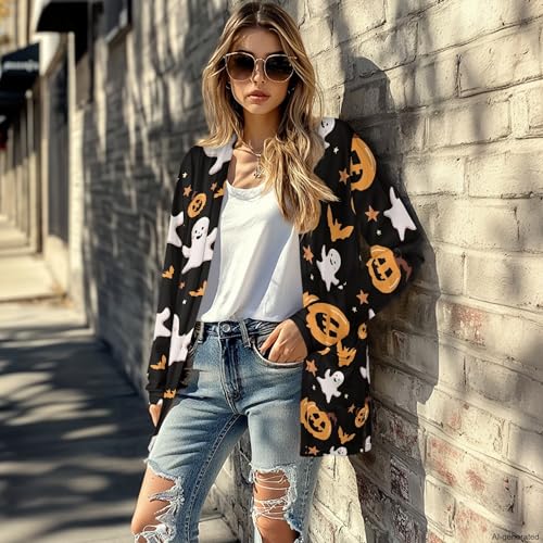 Image of Forchrinse Red Ladybug Cardigan for Women Causal Long Sleeve Open Front Cardigans Sweater Fashion 2024 Fall Coat with Pockets