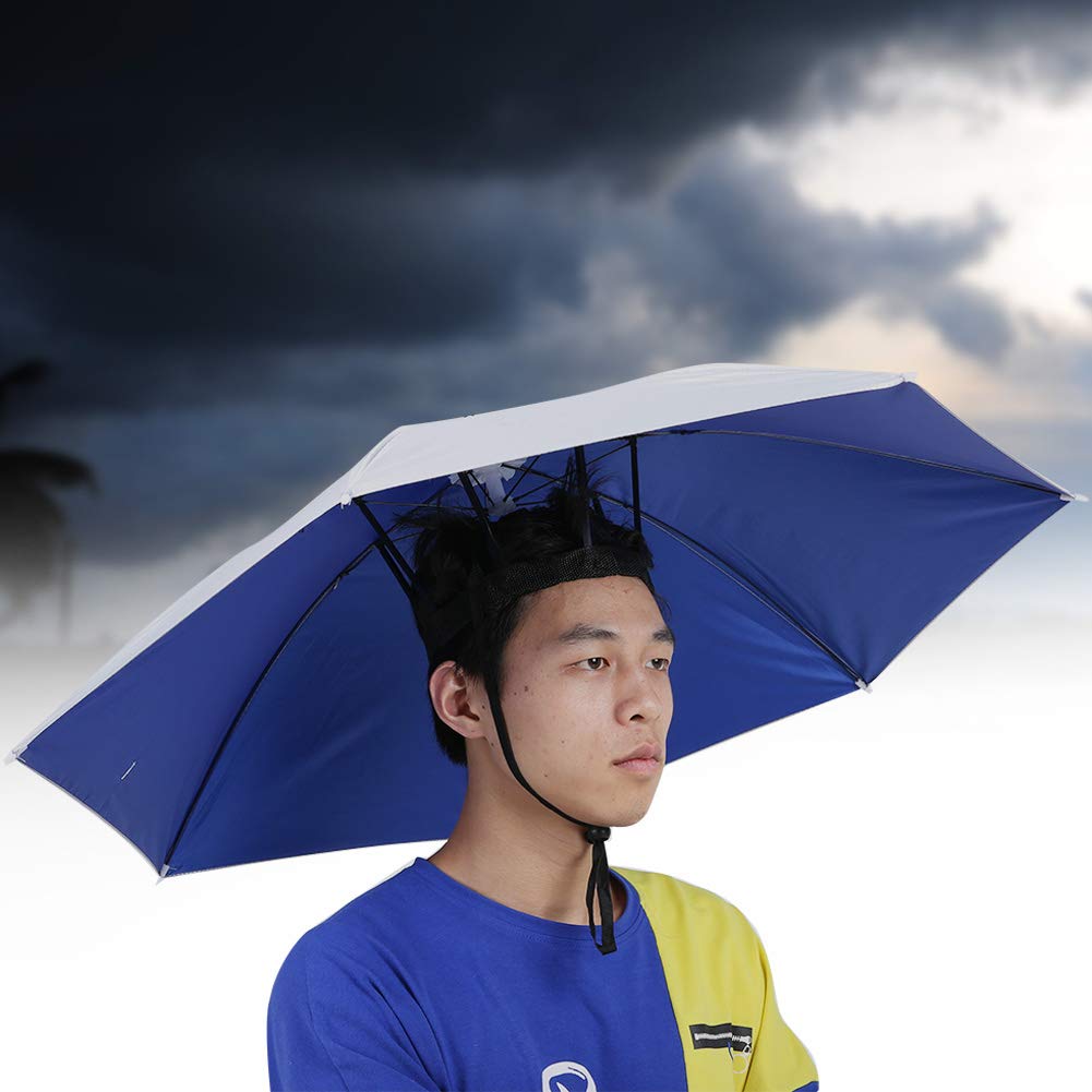Umbrella Top Fishing Folding Umbrella Hat, Sunhat, Sunscreen for Patio Outdoor(Outer Bank Inner Royal Blue)