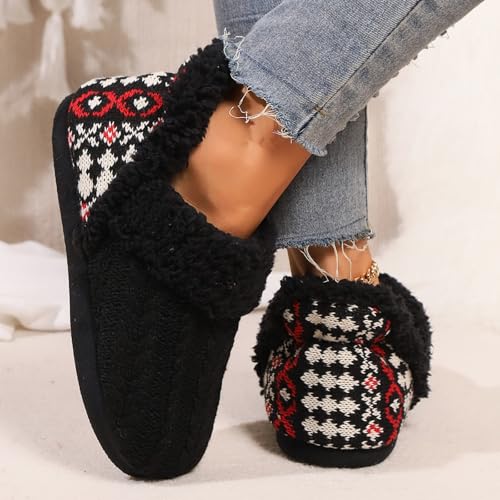 Women’s Slippers House Shoes Cozy Slipper with Warm Faux Fur Collar Winter Warm Knit Slip-on Slippers Indoor Bedroom for Womens2