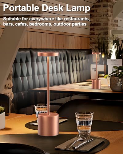 Image of Swinerton Cordless Table Lamps Rechargeable, Portable LED Desk Lamp, 5000mAh Battery Powered Wireless Table Light - 3 Color Dimmable Lighting for Restaurant Dining Patio Outdoor Bedroom(Rose Gold)
