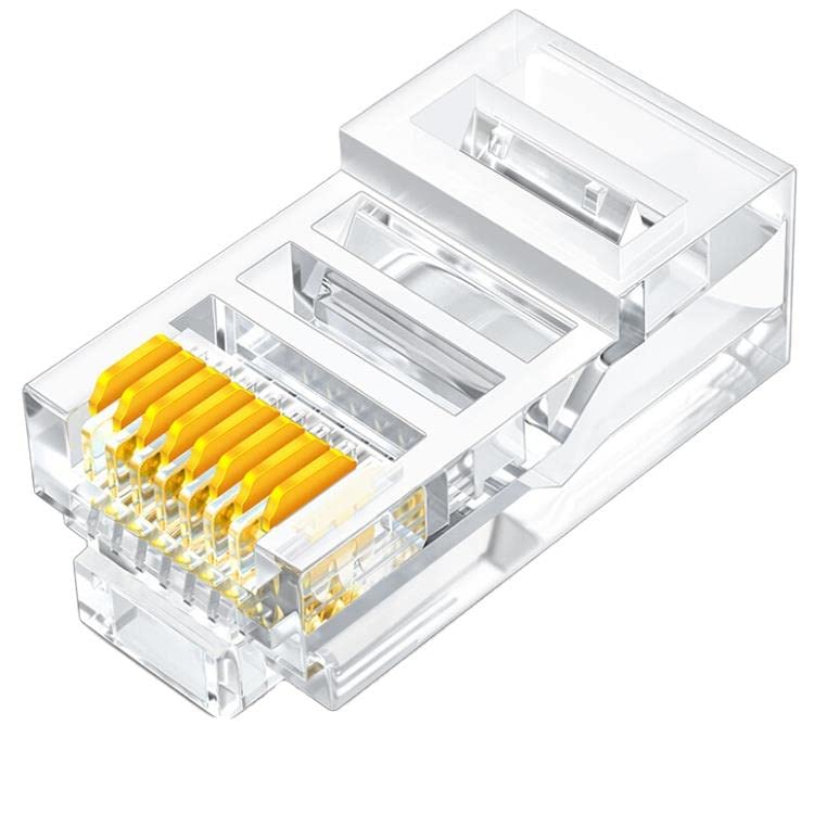 PrimeX Plus PX-CAT460 Cat6 RJ45 Konnektör, 100’lü Paket Cat6 Ethernet Jak Plug, Altın Kaplama 3 Tırnaklı RJ45 Kablo Ucu, Network LAN İnternet Kablosu Sonlandırma Konnektörü, Standart Cat6 Plug