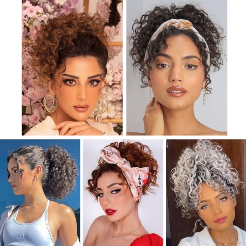 Adancyler Messy Bun Hair Piece Yaki Textured Sweet Loose Wavy Curly Hair Bun Short Drawstring Ponytail Extensions Hair Toppers Synthetic Hairpieces Pony Tails Hair Extensions For Women thumb #5