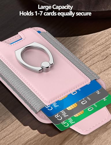 Image of For Magsafe Wallet with Grip, 6-Card Holder, Stronger Magnetic Card Wallet Holder for iPhone 16 /15, iPhone 14 /13 /12 Series, Leather Magnetic Phone Wallet with Privacy Flap, RFID Blocking, Pink
