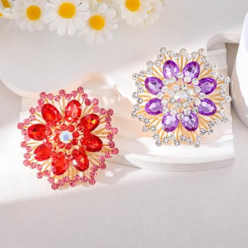 Image of Large Crystal Flower Brooch Pin for Women Red purple pink green Rhinestone Flower Lapel Pin Wedding Party Birthday Dance Banquet Dress Suit Ceremony Clothes Hat Bag Accessories Jewelry