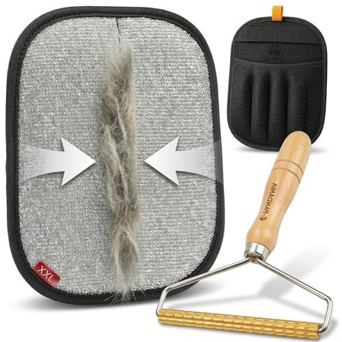 Gant Anti Poils Animaux PANDANIA + Brosse Rasoir Anti-Bouloche – Ramasse Poils Chat et Chien – Surface & Poils Incrustés – Idéal Canapé, Tapis, Arbre...