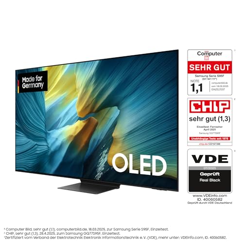 SAMSUNG OLED S95F 77 Zoll (195 cm) 4K Fernseher, Antireflexion, NQ4 AI Gen3 Prozessor, OLED HDR Pro, Gaming Hub, Motion Xcelerator 165Hz, 4K Upscaling, Dolby Atmos, Samsung Vision AI Smart TV