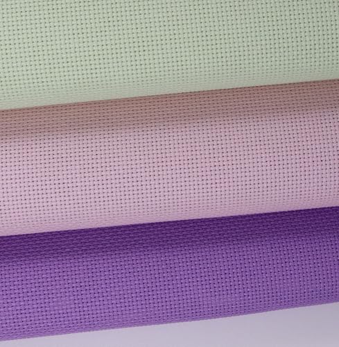 Image of KCS 3 pc of 15 inch x 18 inch(38cmx45cm) Counted Cross Stitch Cotton Aida Cloth Needlework Rolled Fabric Box,18CT,Lavender+Pink+Light Green