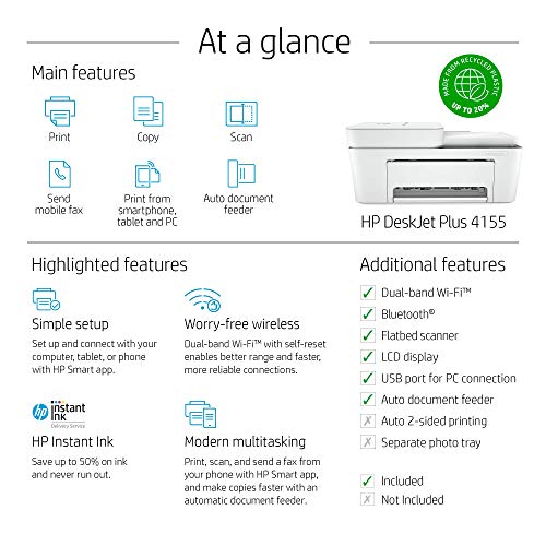 HP DeskJet Plus 4155 Wireless All-in-One Printer 3XV13A の商品画像 4
