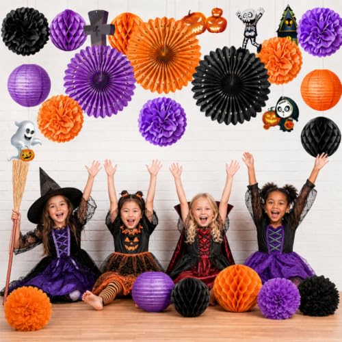 Purple Black Orange Halloween Party Decorations 20Pcs, Halloween Paper Fans - image 4
