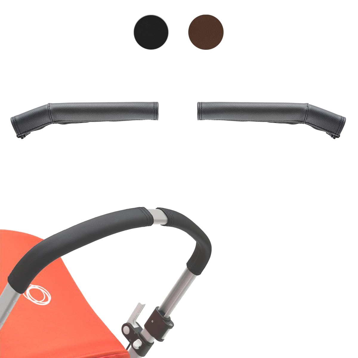 Pack Coprimanubrio compatibili con Bugaboo Cameleon 3 e 3 Plus. Fatto a Mano in Spagna in Similpelle Premium. Resistenza al Sole, alle Macchie, all'Usura e allo sbiadimento. Colore Nero.