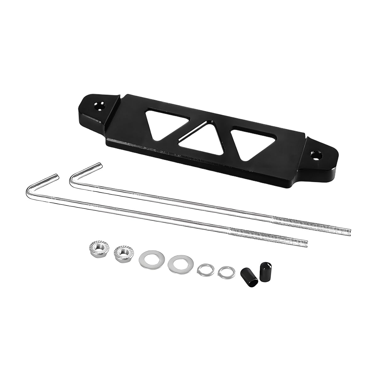 Car Battery Hold Down Bracket, Aluminum Alloy 3-Hole Battery Tie Down Holder with Stainless Steel J Bolt, Triangular Automotive Hold Lock Tray Accessories, Universal for SUV RV Sedan (Black)