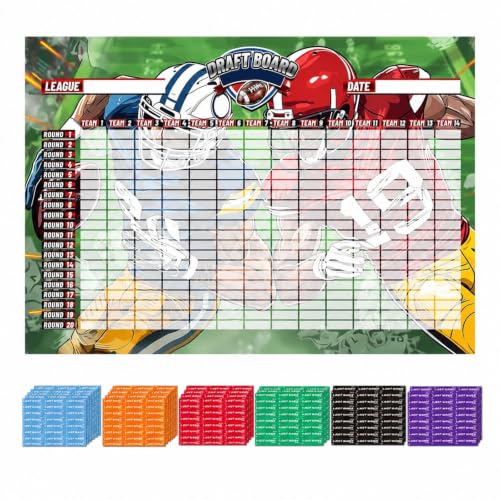 2026 2027 Football Draft Board Kit with 500 Plus Player Labels 5.3 x 3.7 FT Large Draft Chart for 14 Teams 20 Rounds and League Parties