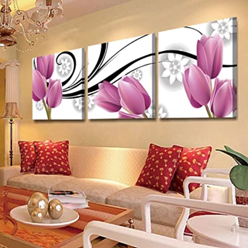 MIKEART 3枚セット 絵画 アートパネル インテリア 壁掛け ポスター 花 風水 玄関 寝室 リビング 病院 学校 店舗 開店 プレゼント 説明書付き (M, J)